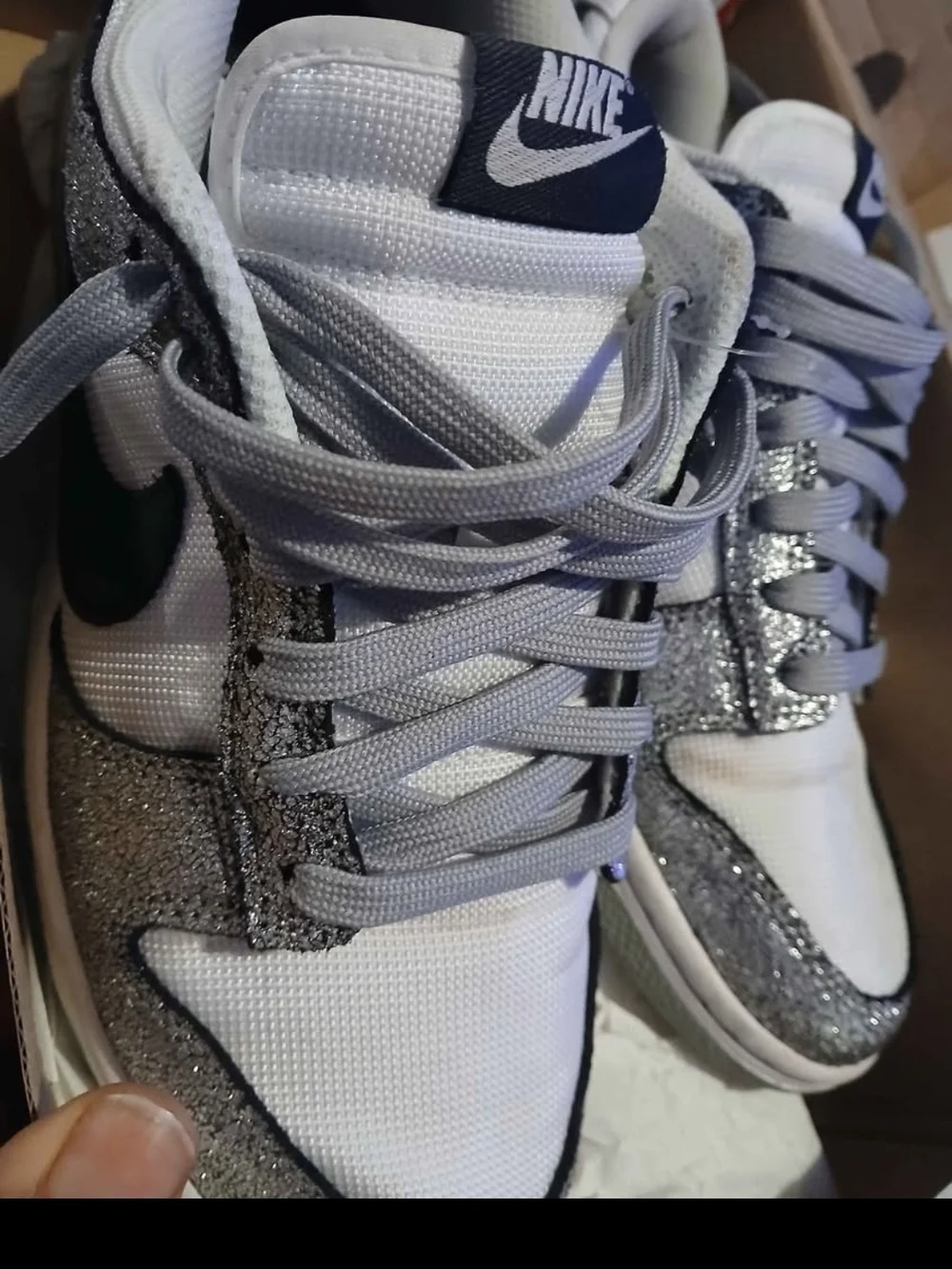 Nike Women's White & Silver Glitter Low-Top Sneakers with Gray Laces